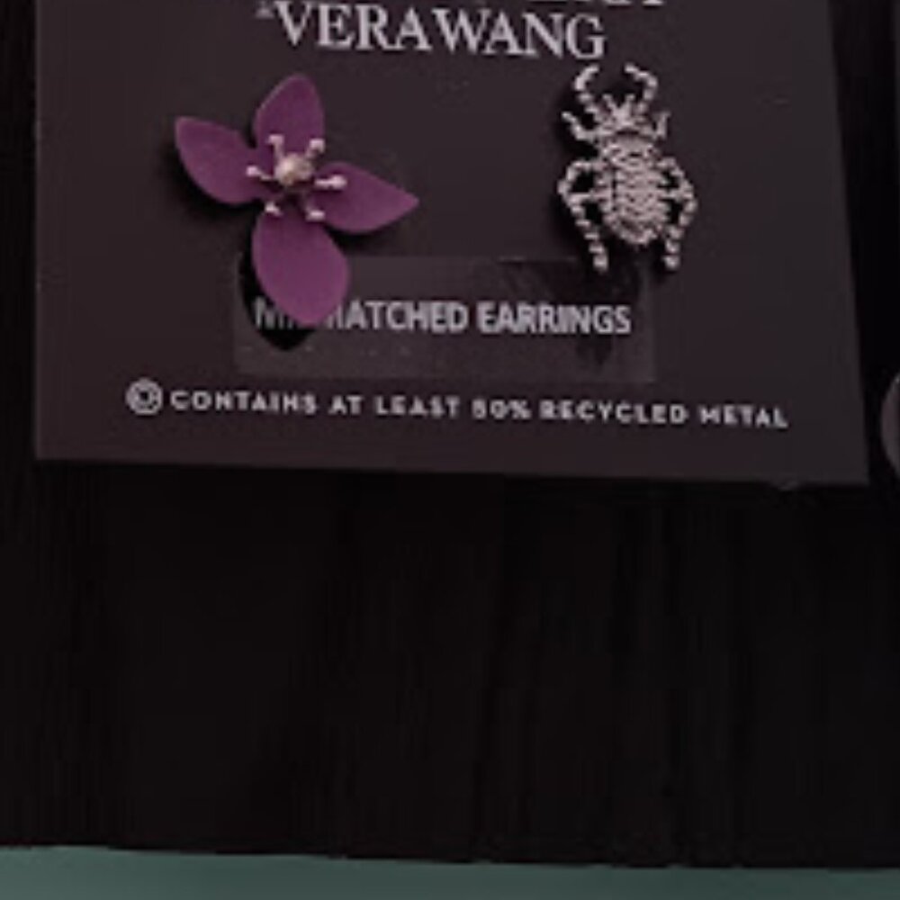 VERA WANG Goth Gunmetal Beetle + Purple Flower Mismatch Earrings**NEW!